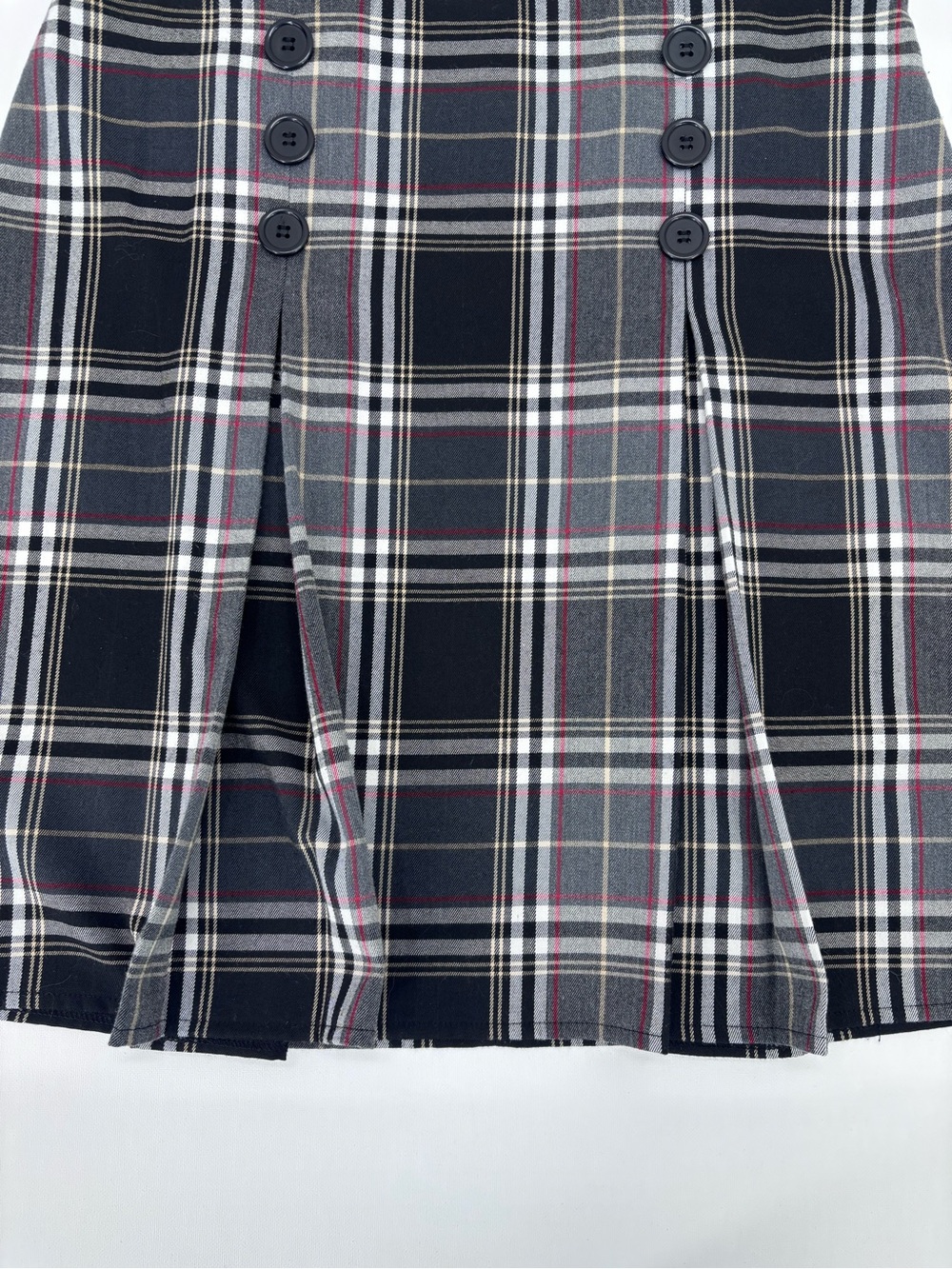 Point Zero Nicole Benisti Black and Gray Plaid Pleated A-Line Mini Skirt, 10 - Picture 3 of 14